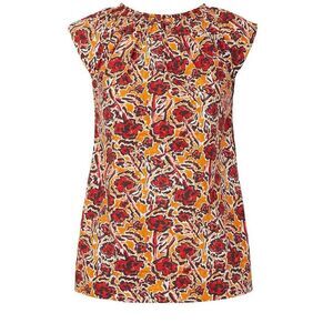Marni Women's S Orange Multi Floral Blouse Short Sleeve Top